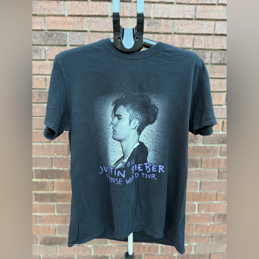 Justin Bieber 2016 Purpose World Tour T Shirt Black Short Sleeve Size Large GUC